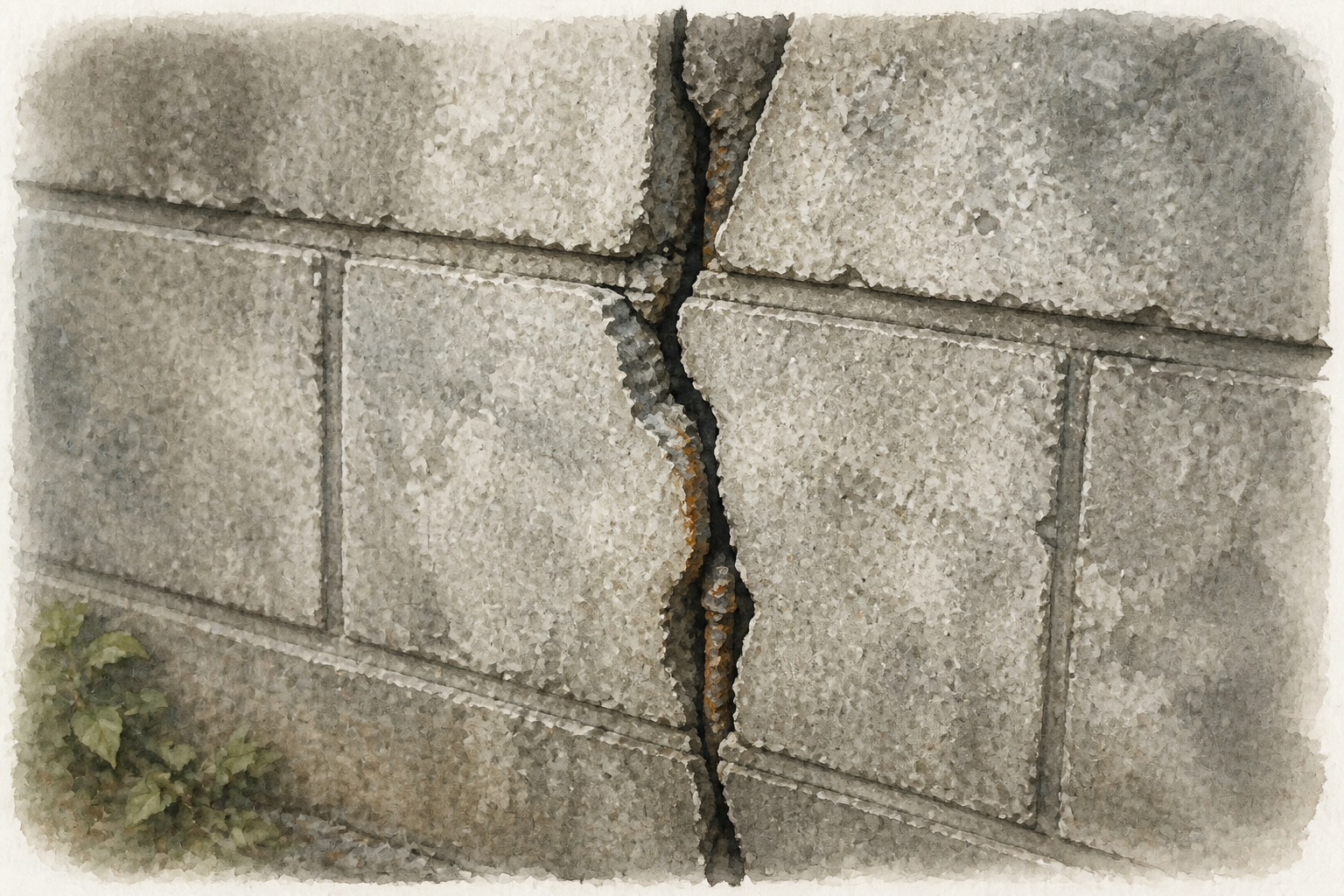 ブロック塀のひびと控え壁の不足を確認した現地