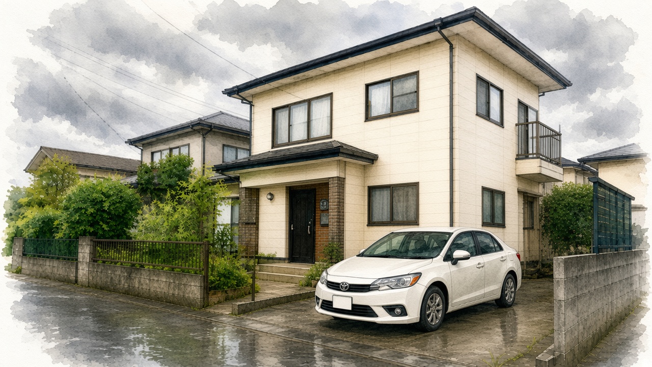 屋根がなく雨ざらしで狭い印象の駐車スペース