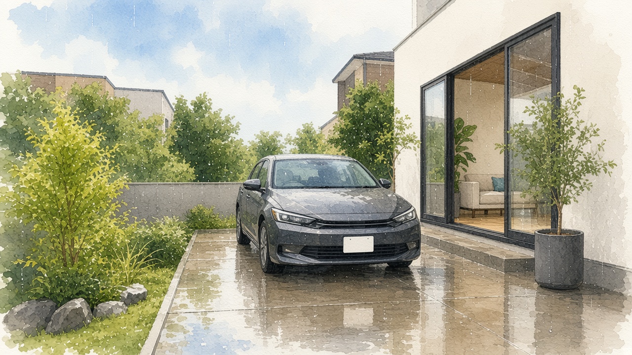 屋根がなく雨ざらしの駐車スペース施工前