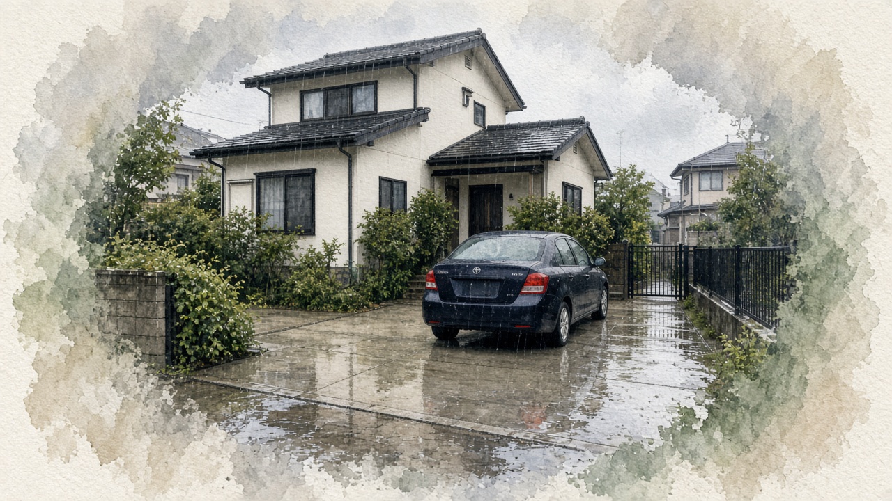 屋根がなく雨ざらしの駐車スペース施工前