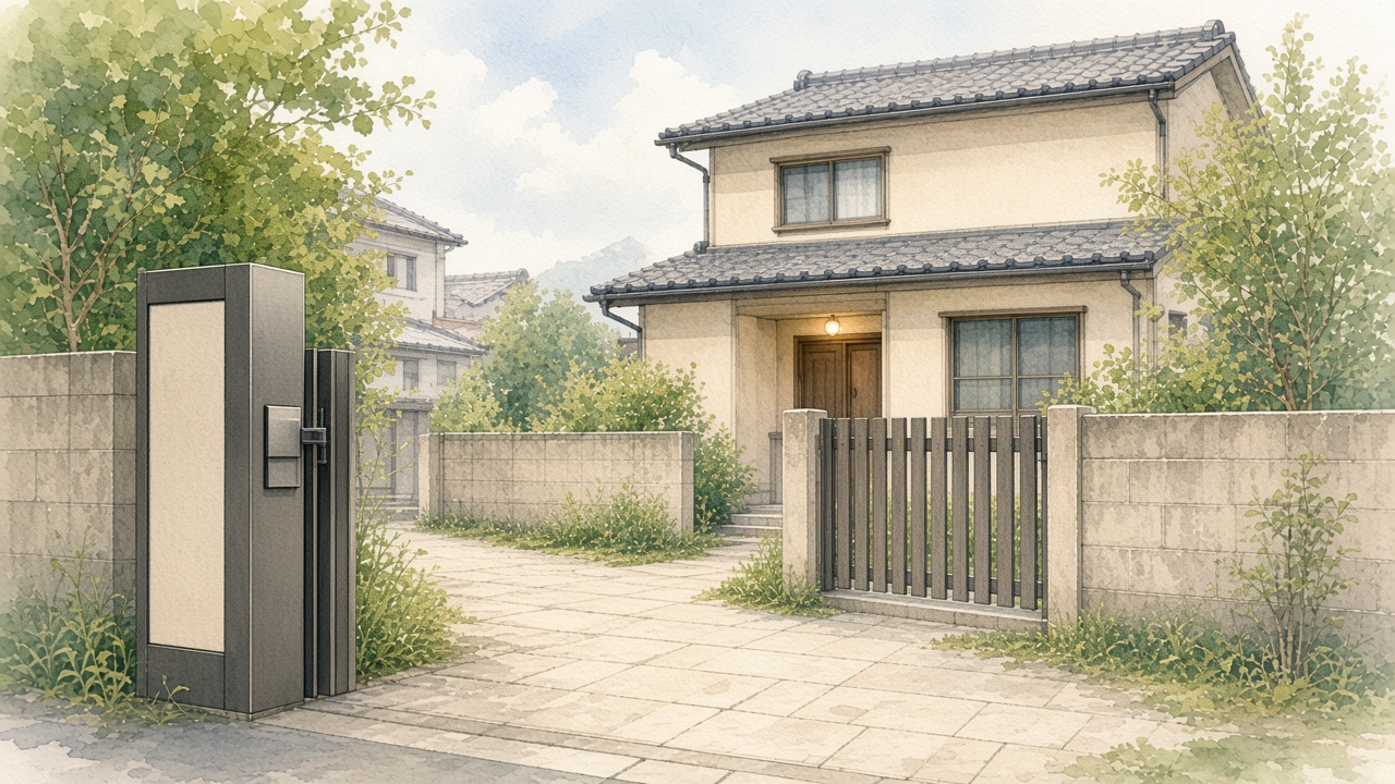 統一感のある門まわりとアプローチ