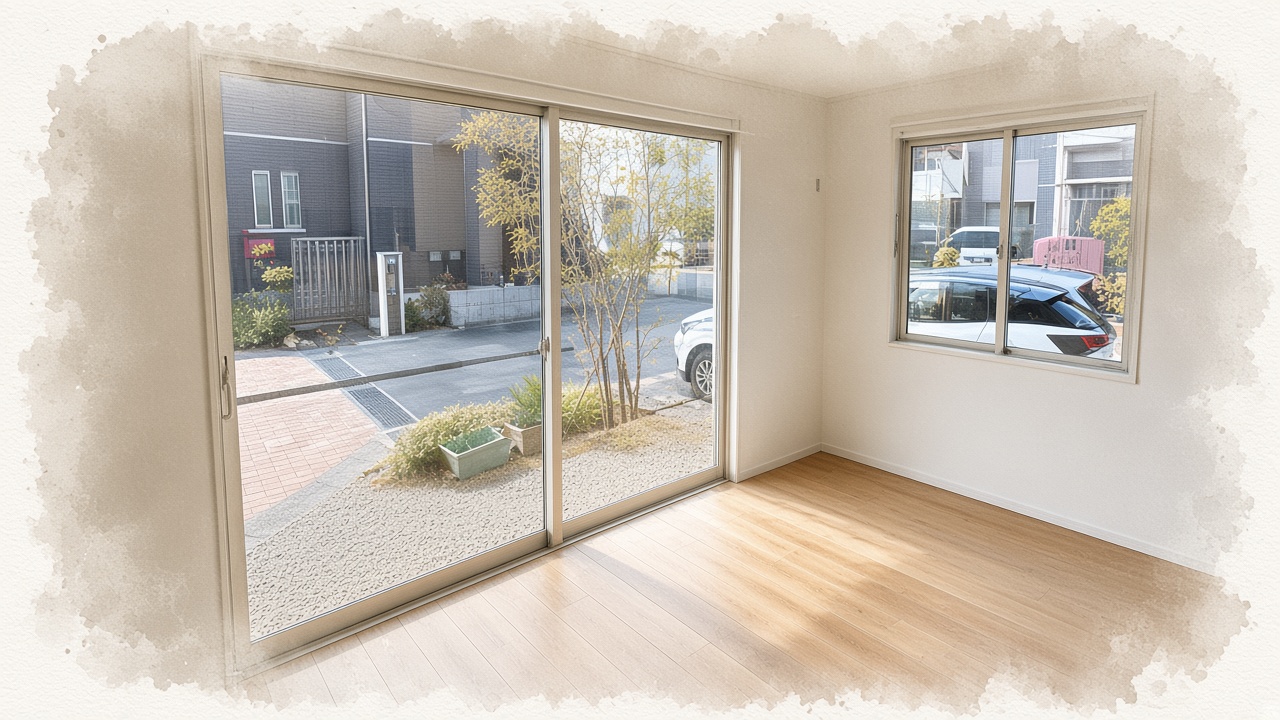 道路側からリビングが見えてしまう施工前の庭まわり