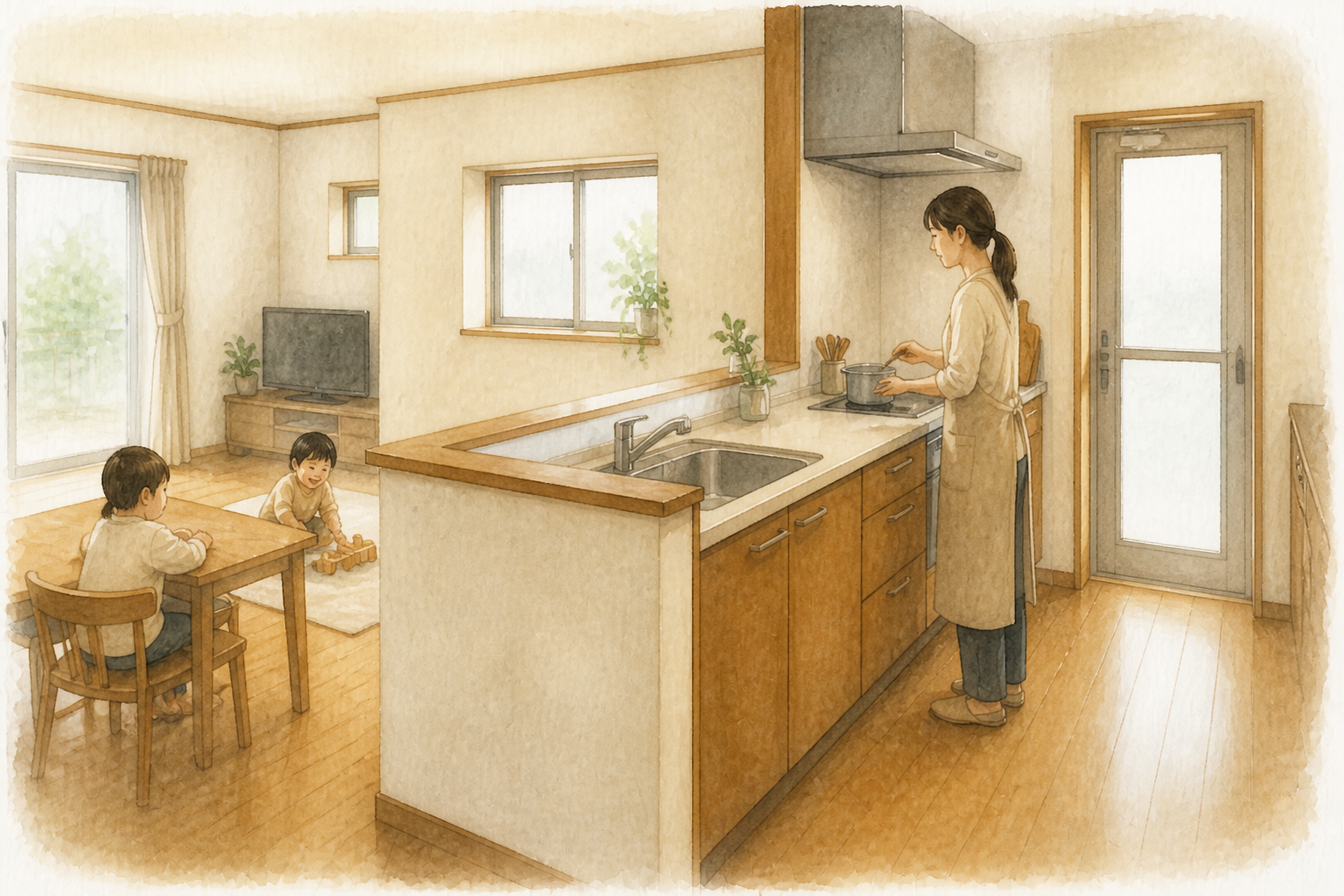 子育て世帯にはアイランドではなくペニンシュラ型対面キッチンをご提案