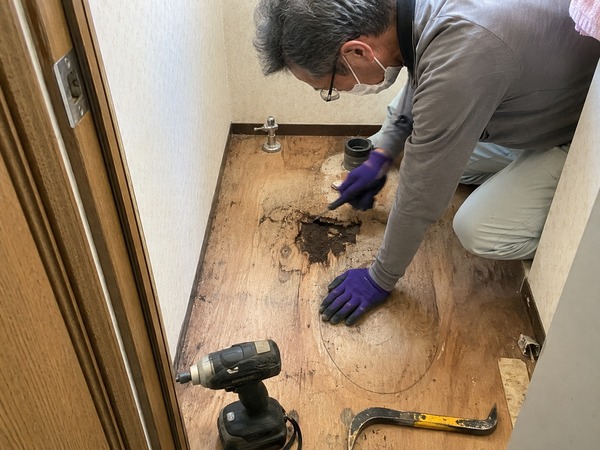 トイレ撤去後の床下地状態確認