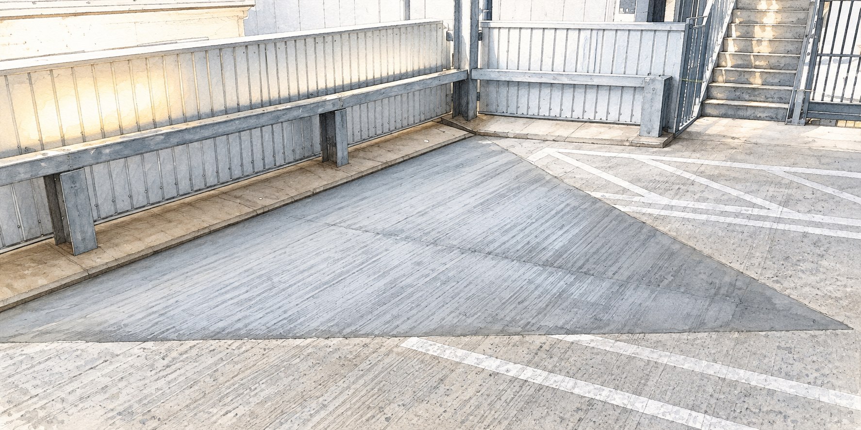 駐車場のコンクリート床に部分補修を行った面