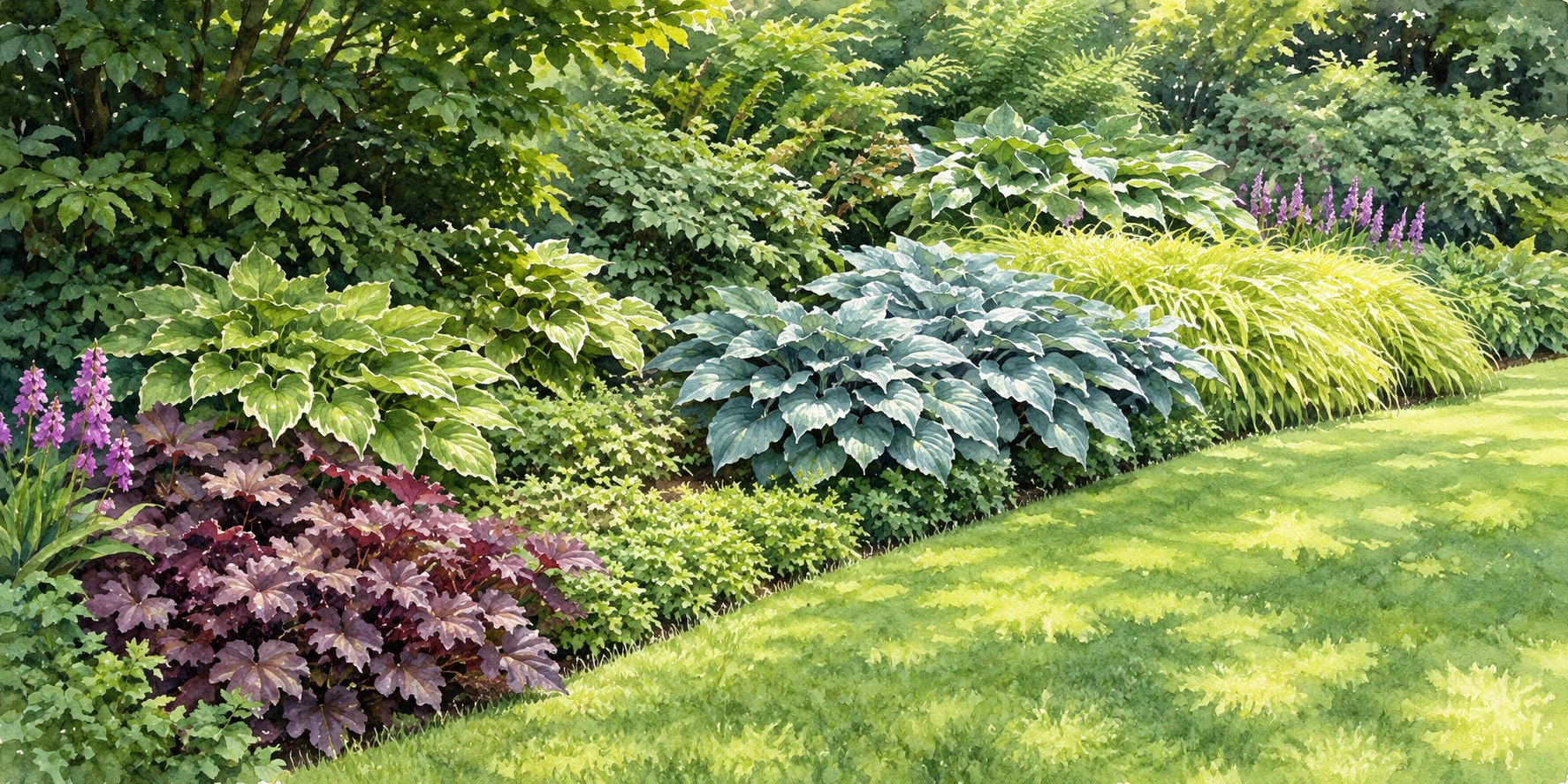 葉の大きさと植栽の奥行きを考えたシェードガーデン