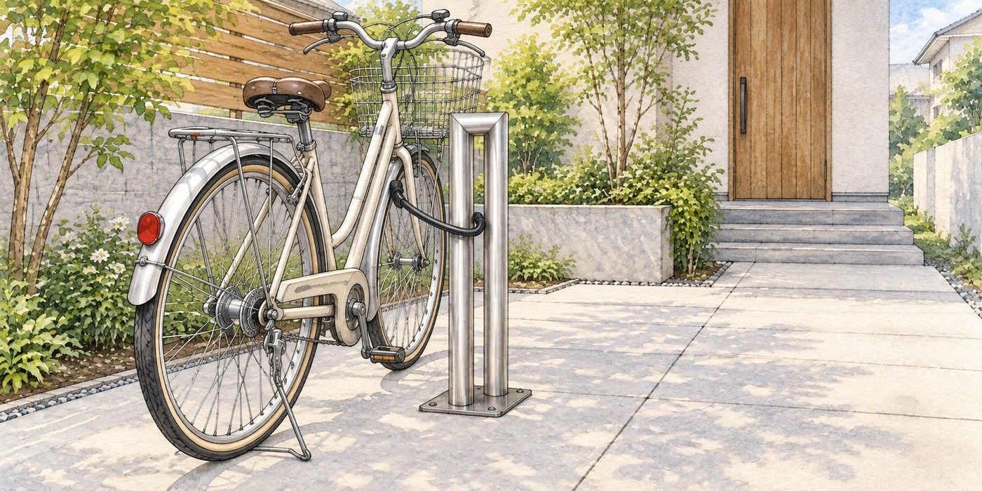 車体の施錠と固定部を確認しやすいサイクルスタンド