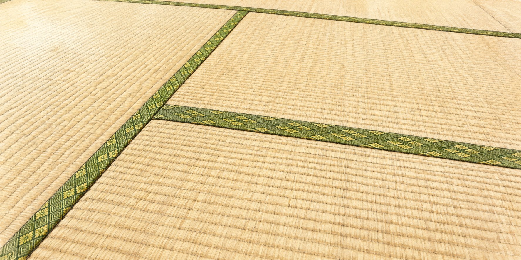 畳表と緑色の畳縁がある和室の床