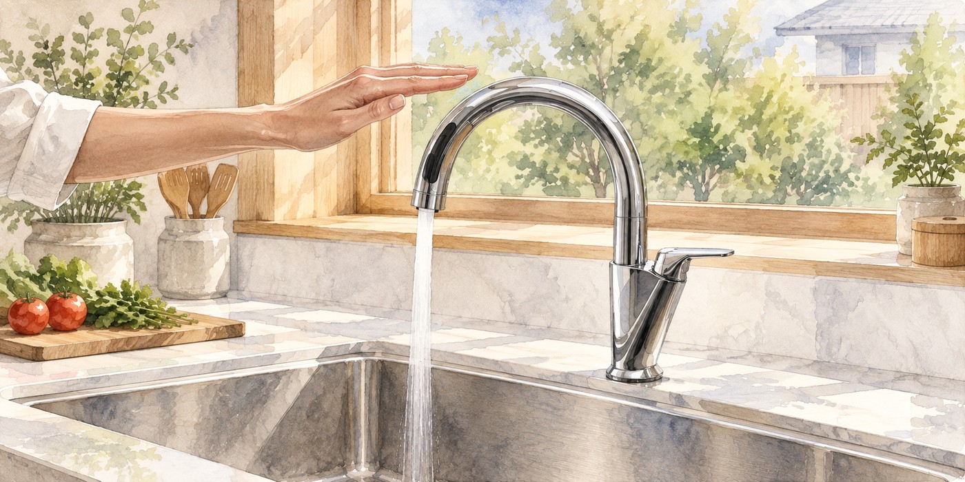 センサーへ手をかざして操作するタッチレス水栓
