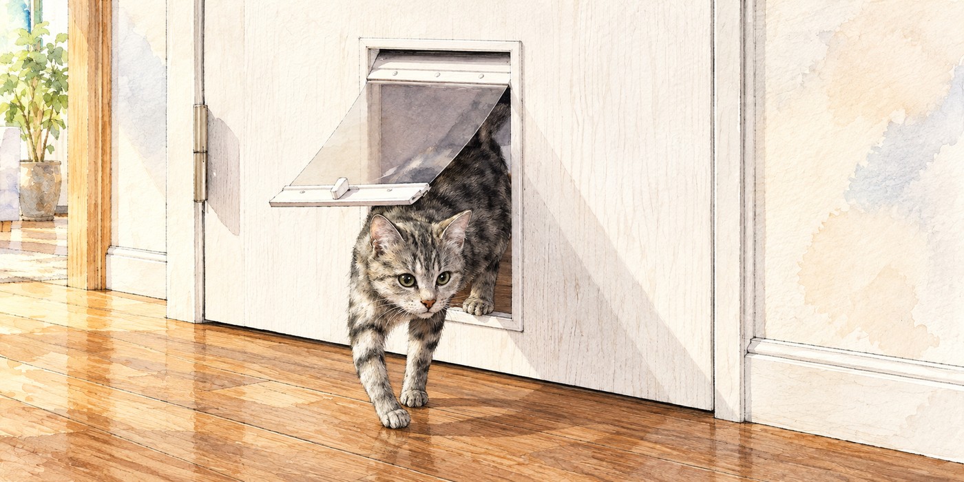 猫の体格と通り方を確認するペットドア