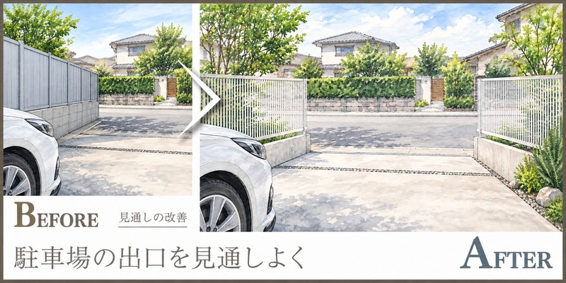 駐車場から道路が見えにくい方へ、出口まわりのフェンスを見直す提案