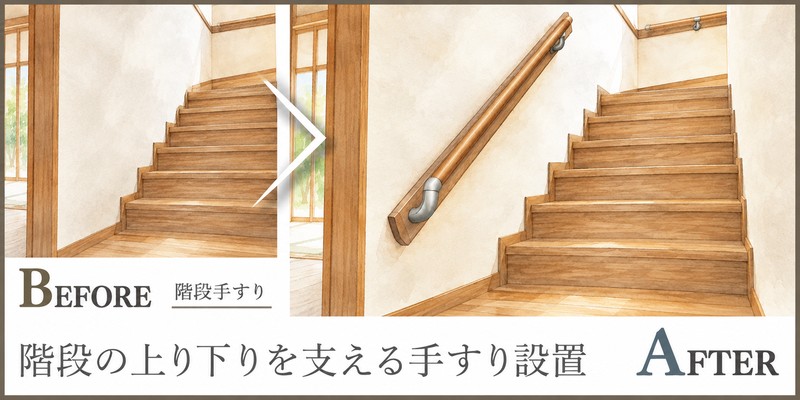 階段の上り下りを支える、握りやすさと連続性を考えた手すり設置提案