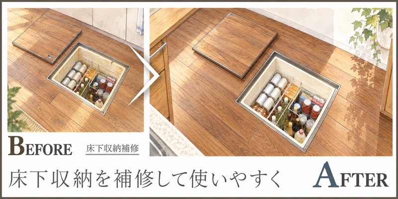 傷んだ収納箱を取り替えて使いやすく、キッチンの床下収納補修提案