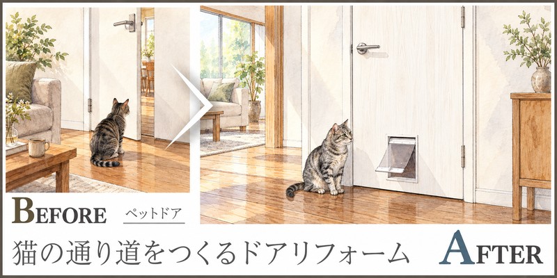 猫の移動に合わせて扉を閉められる住まいへ、ペットドア交換提案