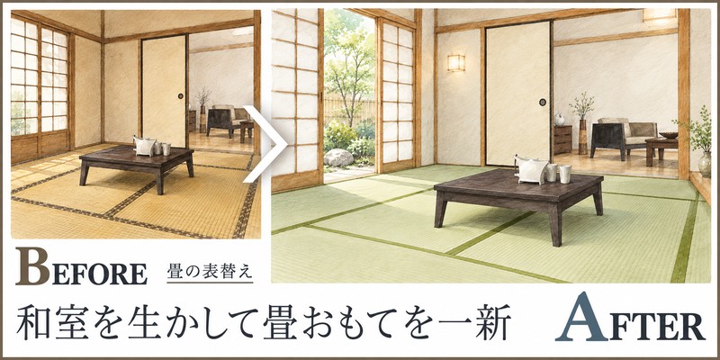 和室はそのまま、傷んだ畳おもてを和紙畳へ替えるリフォーム提案